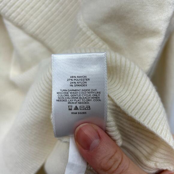 Express Neutral Off White Minimalist Ribbed Wide Boat Neck Knit Sweater Large - Picture 6 of 6